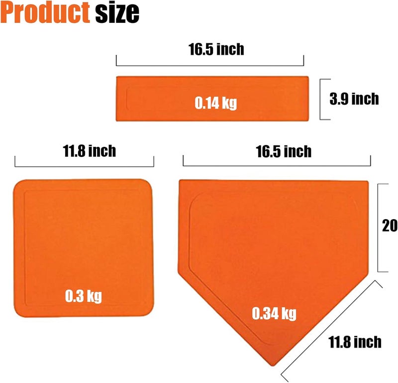 Bkkack Baseball & Softball Base Set 5 Piece Rubber Field Bases for Youth & Adults Throw Down Bases for Baseball, Softball, Teeball, Kickball, Backyard, Practice (5pcs-Orange) - Image 2